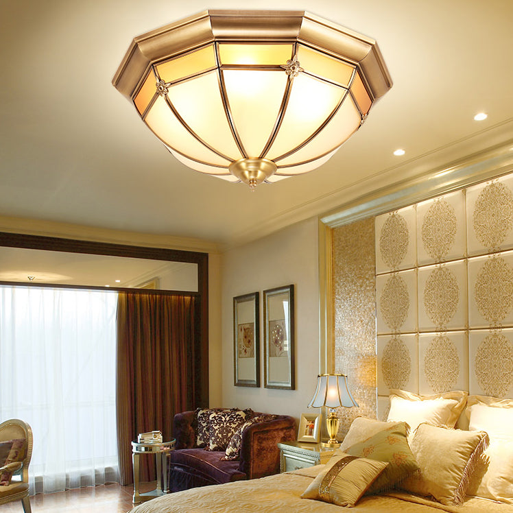 Colonial Style Copper Ceiling Lights Drum Flush Mount Ceiling Lights with Glass Shade