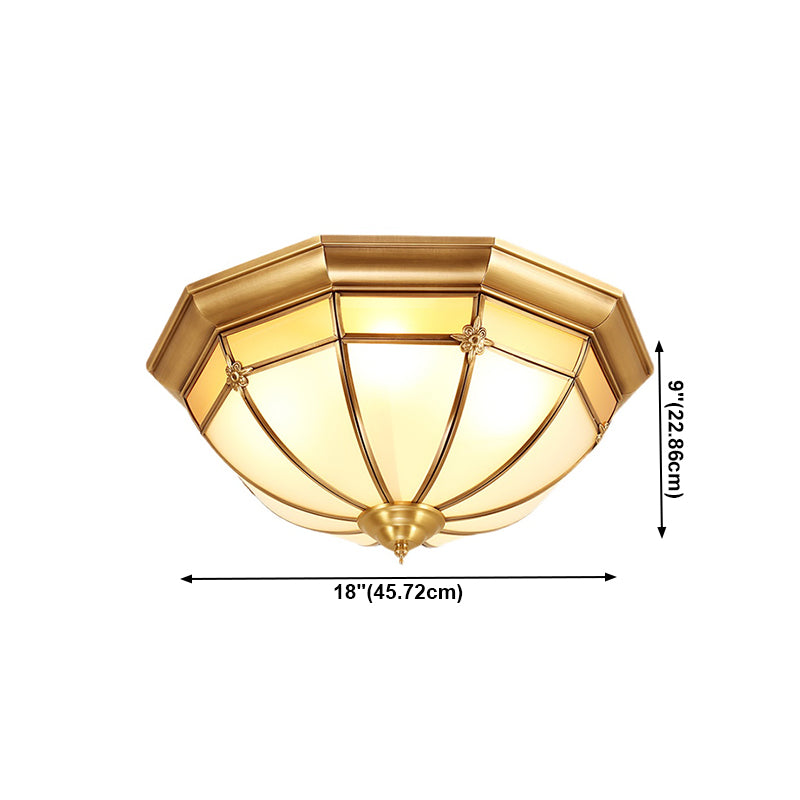 Colonial Style Copper Ceiling Lights Drum Flush Mount Ceiling Lights with Glass Shade