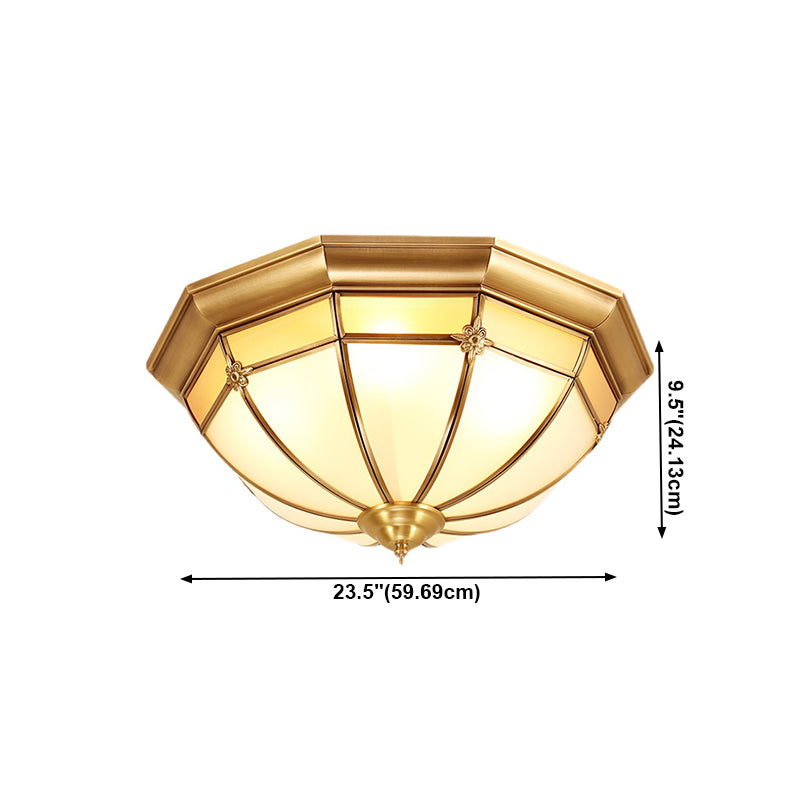 Colonial Style Copper Ceiling Lights Drum Flush Mount Ceiling Lights with Glass Shade