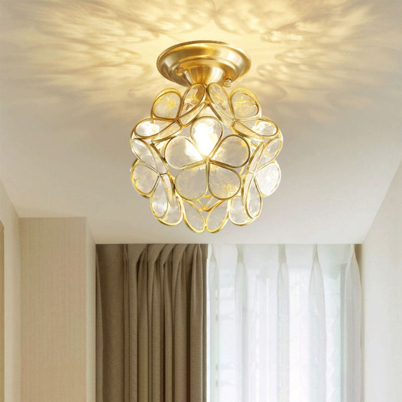 Colonial Style Copper Ceiling Light Geometric Metal Flush Mount Light Fixture