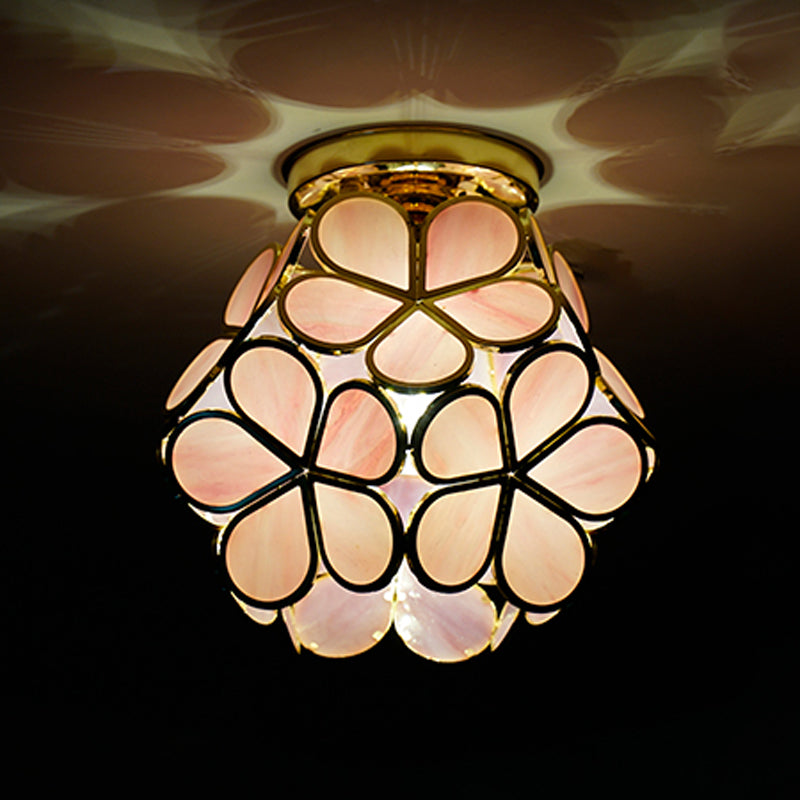 Colonial Style Copper Ceiling Light Geometric Metal Flush Mount Light Fixture