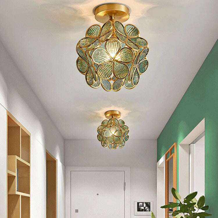 Colonial Style Copper Ceiling Light Geometric Metal Flush Mount Light Fixture