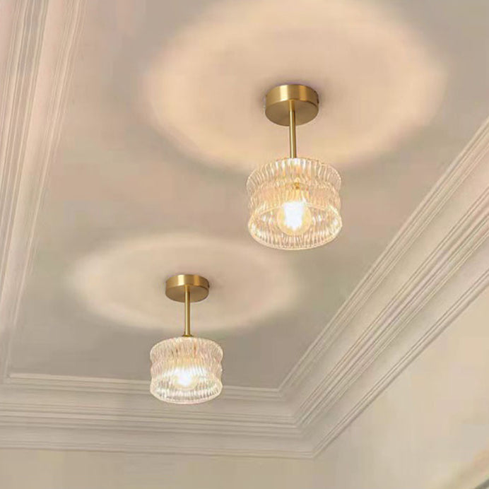 Plafonnier d'intérieur en cuivre de style colonial semi-encastré géométrique