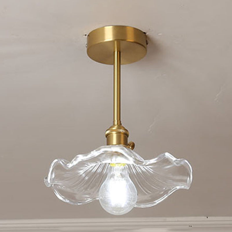 Plafonnier d'intérieur en cuivre de style colonial semi-encastré géométrique