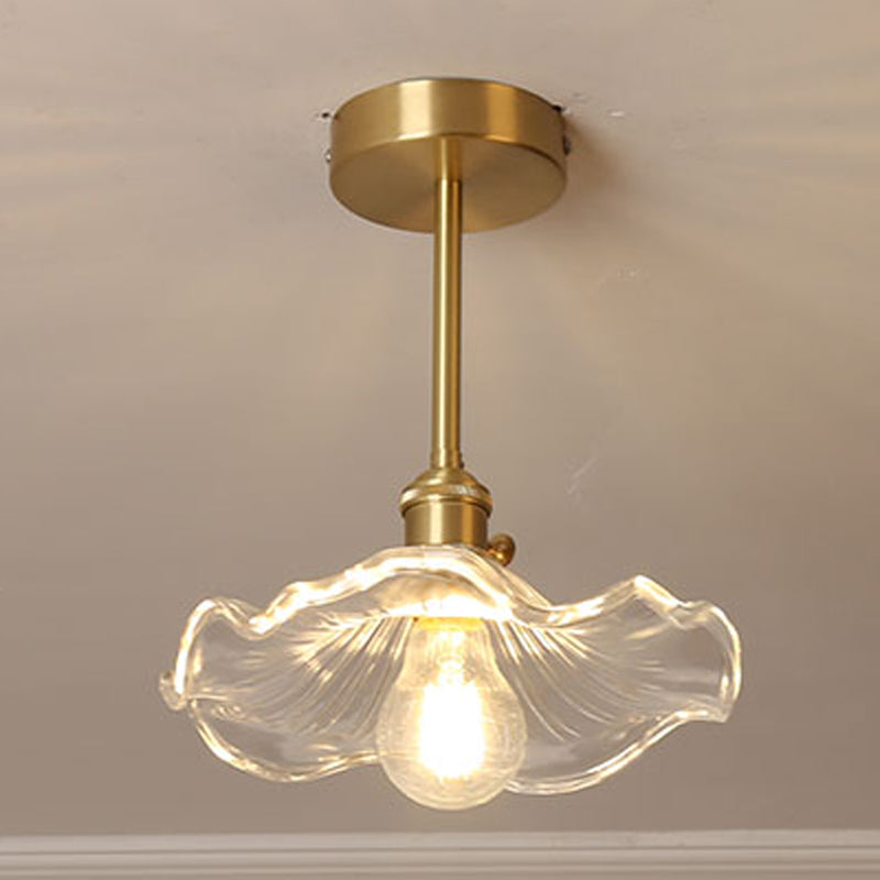 Plafonnier d'intérieur en cuivre de style colonial semi-encastré géométrique
