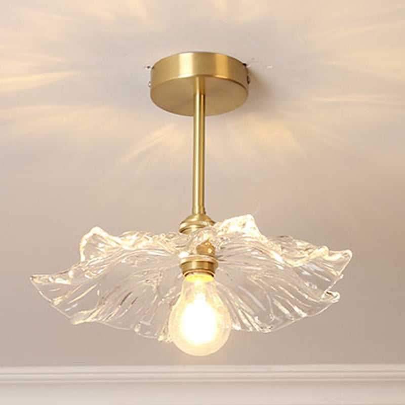 Plafonnier d'intérieur en cuivre de style colonial semi-encastré géométrique