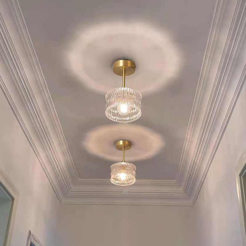 Plafonnier d'intérieur en cuivre de style colonial semi-encastré géométrique
