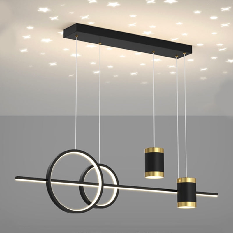 5 Light Cylinder Island Lighting Fixtures Contemporary Metal Chandelier Light