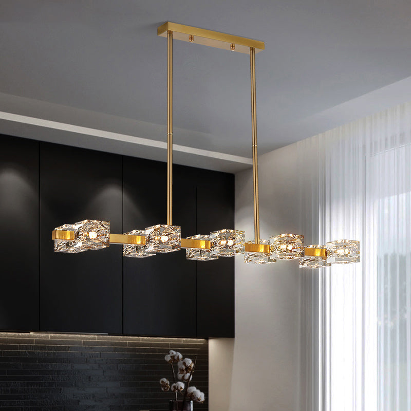 Cube-Shaped Island Lighting Fixtures Contemporary Crystal Chandelier Light