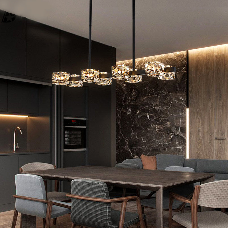 Würfelförmige Inselbeleuchtung zeitgenössische Kristallkronleuchterlicht