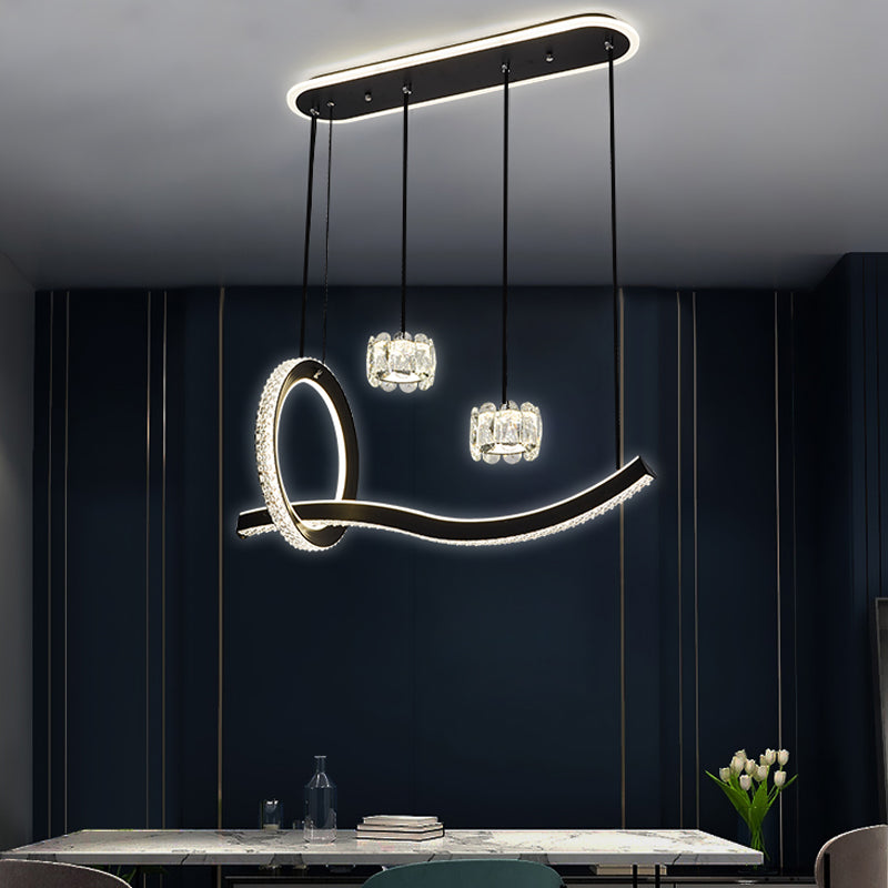 Luminaires d'éclairage de l'île géométrique Lumière de lustre en cristal contemporain en noir