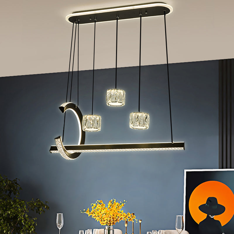 Luminaires d'éclairage de l'île géométrique Lumière de lustre en cristal contemporain en noir