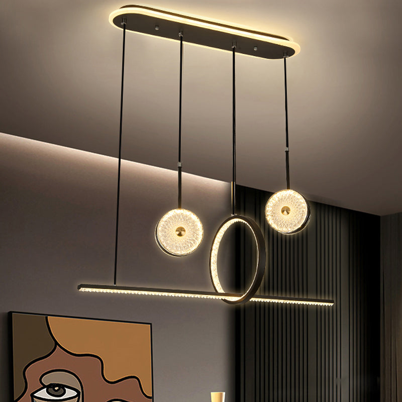 Luminaires d'éclairage de l'île géométrique Lumière de lustre en cristal contemporain en noir