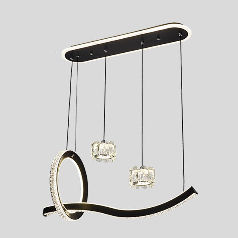 Luminaires d'éclairage de l'île géométrique Lumière de lustre en cristal contemporain en noir