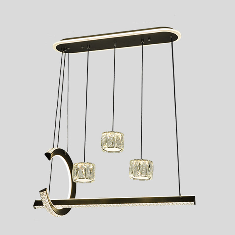 Luminaires d'éclairage de l'île géométrique Lumière de lustre en cristal contemporain en noir