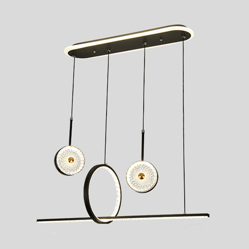 Luminaires d'éclairage de l'île géométrique Lumière de lustre en cristal contemporain en noir