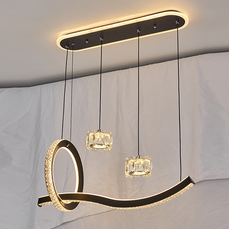 Luminaires d'éclairage de l'île géométrique Lumière de lustre en cristal contemporain en noir