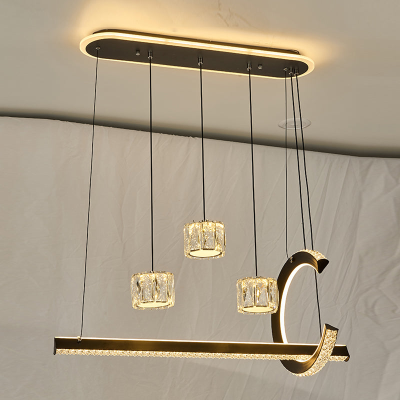 Luminaires d'éclairage de l'île géométrique Lumière de lustre en cristal contemporain en noir
