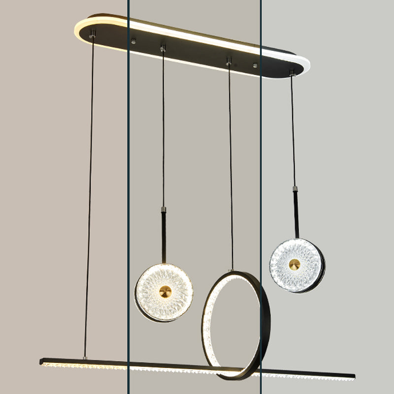 Luminaires d'éclairage de l'île géométrique Lumière de lustre en cristal contemporain en noir