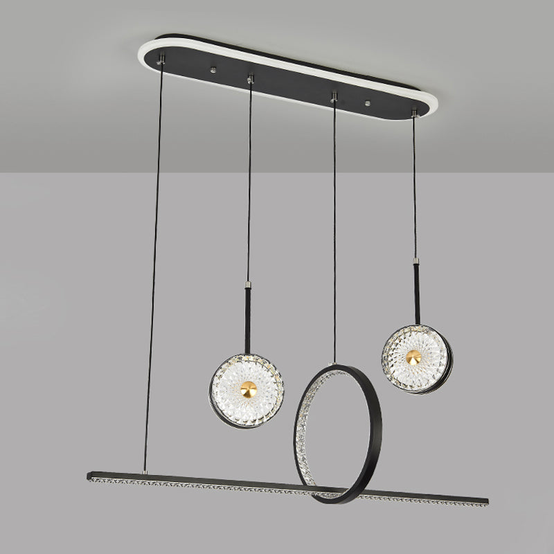 Luminaires d'éclairage de l'île géométrique Lumière de lustre en cristal contemporain en noir