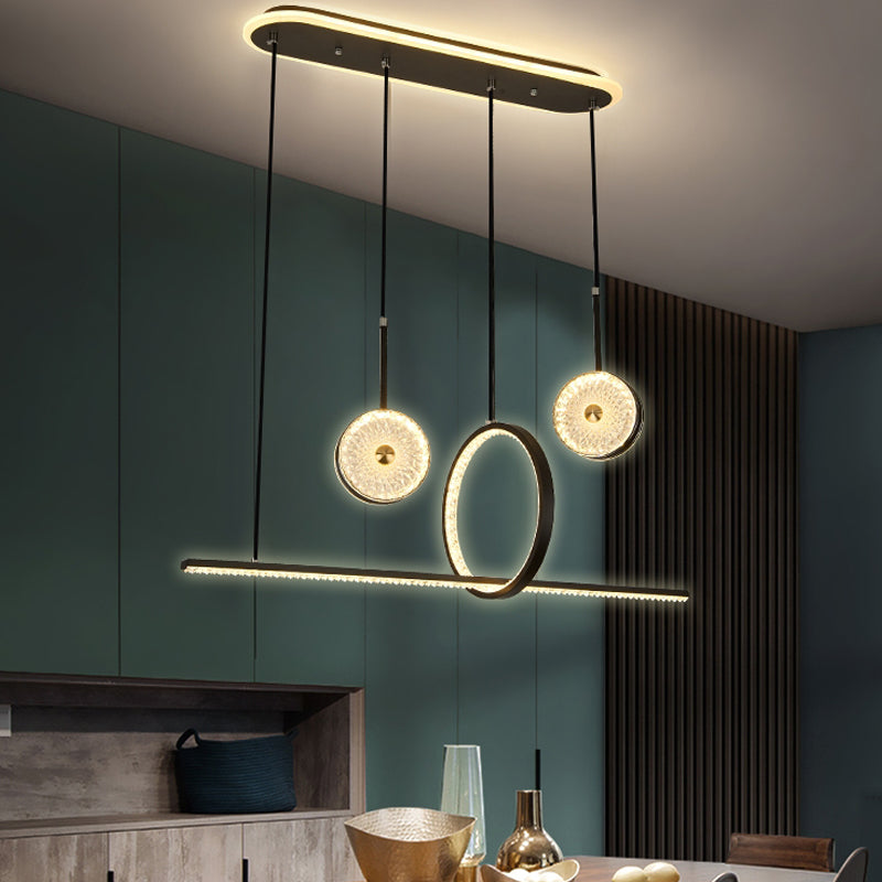 Luminaires d'éclairage de l'île géométrique Lumière de lustre en cristal contemporain en noir