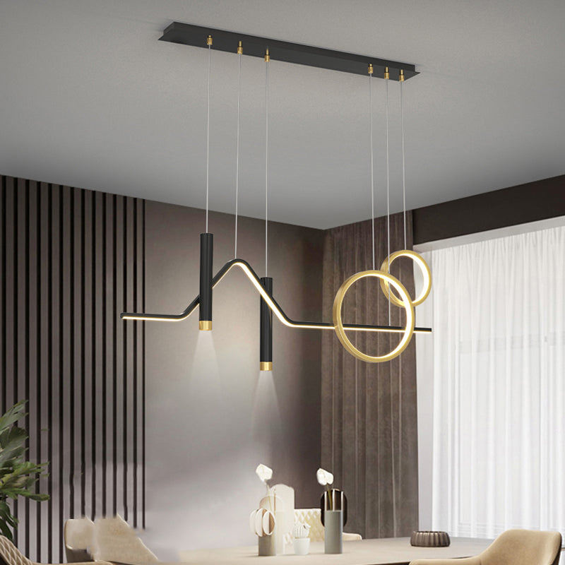 5 Light Geometric Island Lighting Fixtures Contemporary Metal Island Light Fixtures in Black