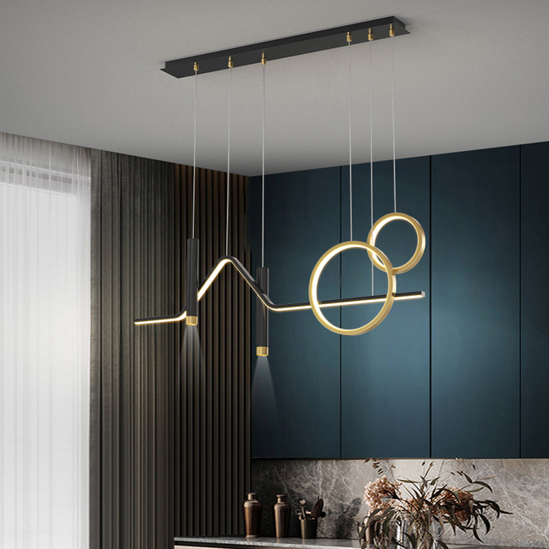 5 Light Geometric Island Lighting Fixtures Contemporary Metal Island Light Fixtures in Black