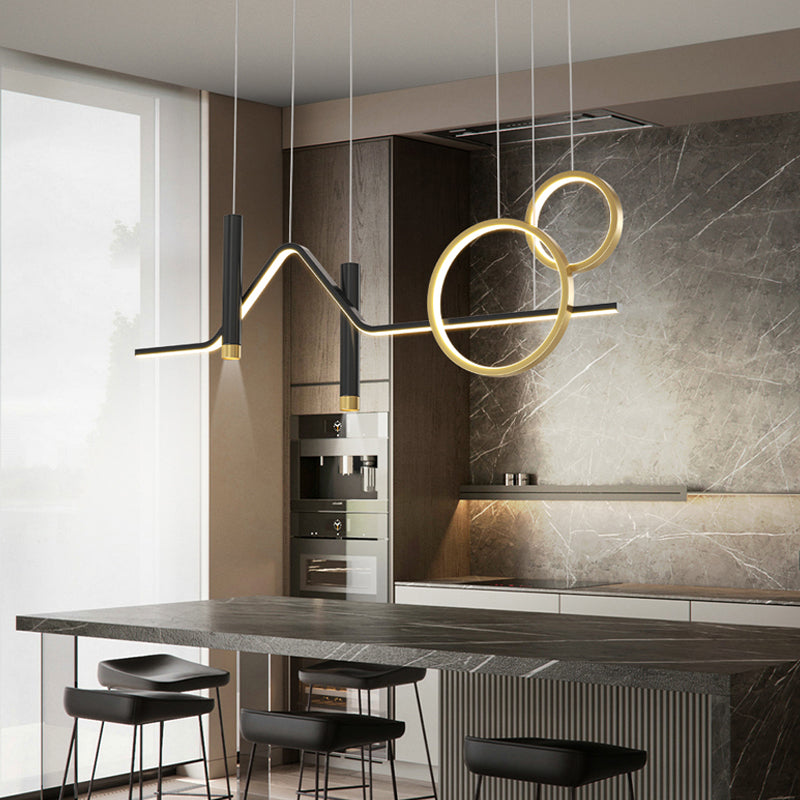 5 Light Geometric Island Lighting Fixtures Contemporary Metal Island Light Fixtures in Black