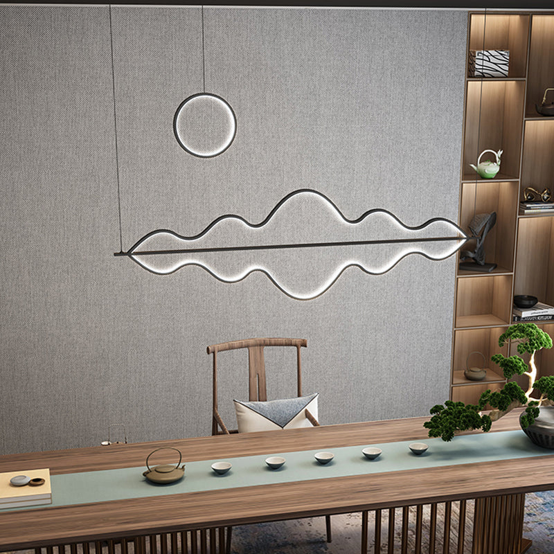 4 Light Linear Island Lighting Fixtures Contemporary Metal Island Light Fixtures in Black