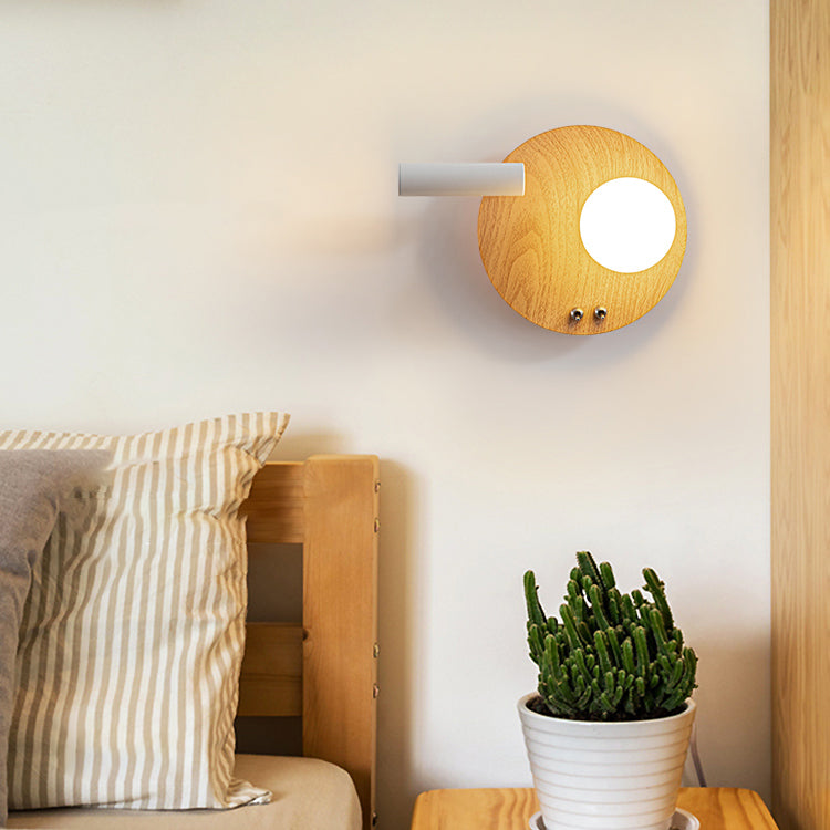 2 Lights Geometric Wall Light Modern Style Wood Wall Mount Light Fixture