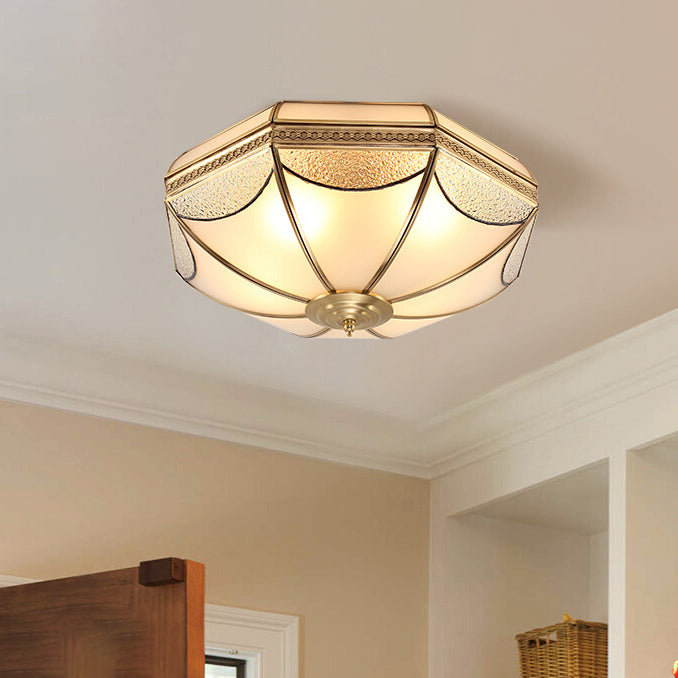 Luminaires encastrés à tambour, plafonniers en cuivre de style colonial avec abat-jour en verre