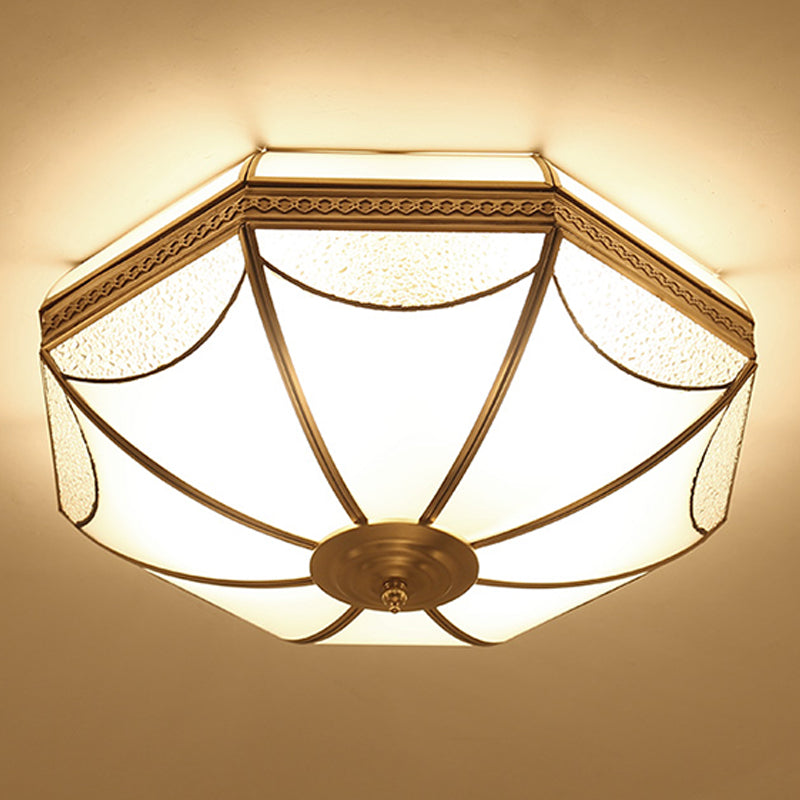 Luminaires encastrés à tambour, plafonniers en cuivre de style colonial avec abat-jour en verre