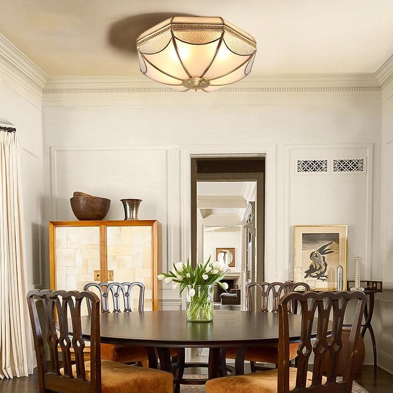 Luminaires encastrés à tambour, plafonniers en cuivre de style colonial avec abat-jour en verre