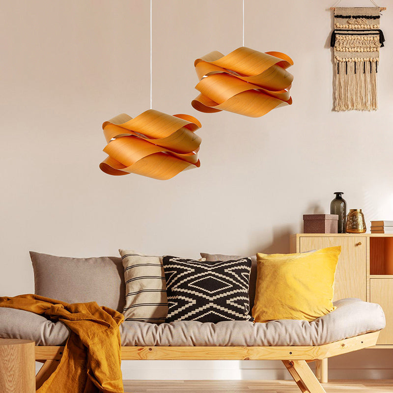 Wood Unique Shape Hanging Lights Modern Style 1 Head Hanging Mount Fixture for Restaurant
