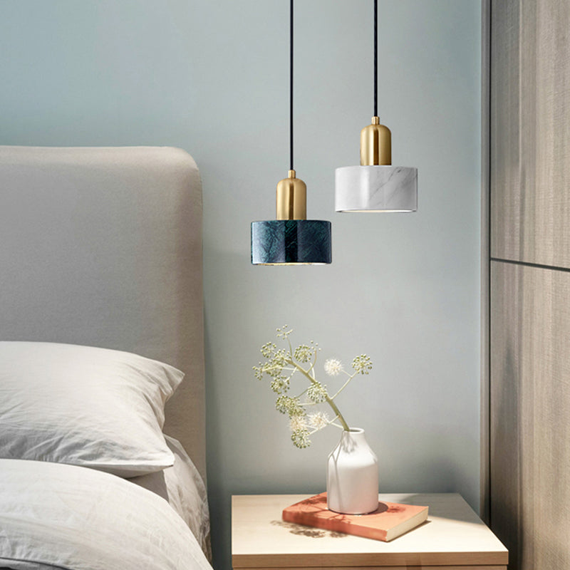 Marble Cylindrical Shape Hanging Lights Modern Style 1-Light Hanging Mount for Restaurant