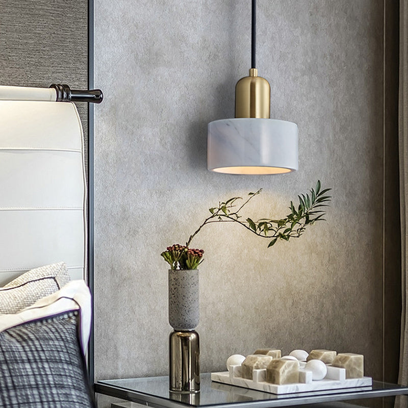 Marble Cylindrical Shape Hanging Lights Modern Style 1-Light Hanging Mount for Restaurant