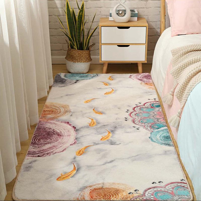 White Fish Area Carpet Polyester Modern Carpet Washable Carpet for Drawing Room