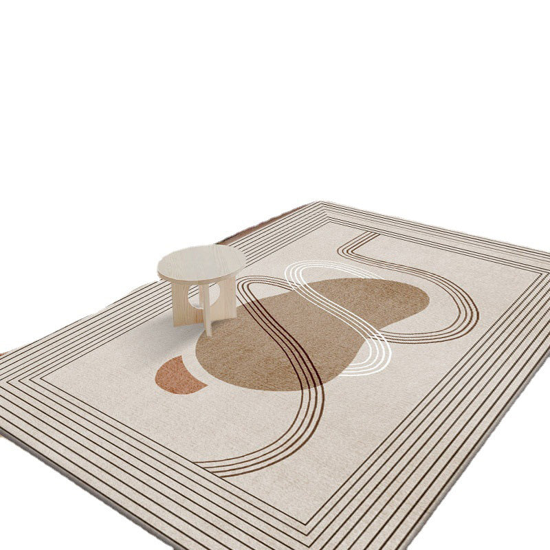 Brown Simple Rug Polyester Line Area Rug Stain Resistant Rug for Living Room