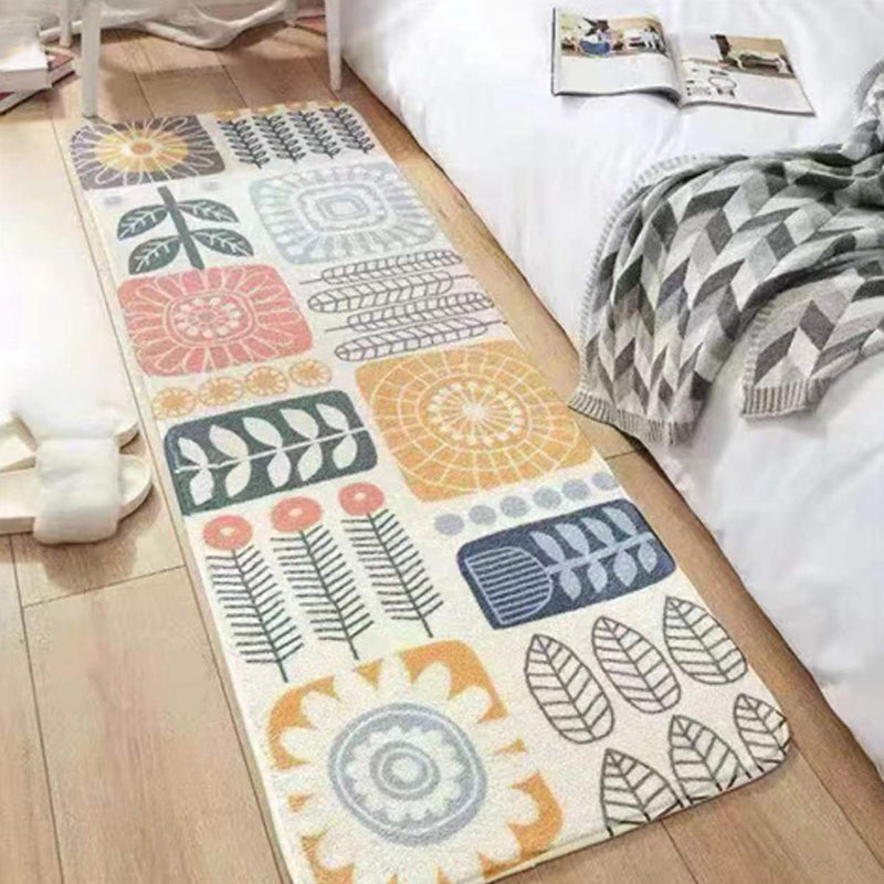 Orange Modern Rug Polyester Flower Rug Non-Slip Backing Area Rug for Home Decor
