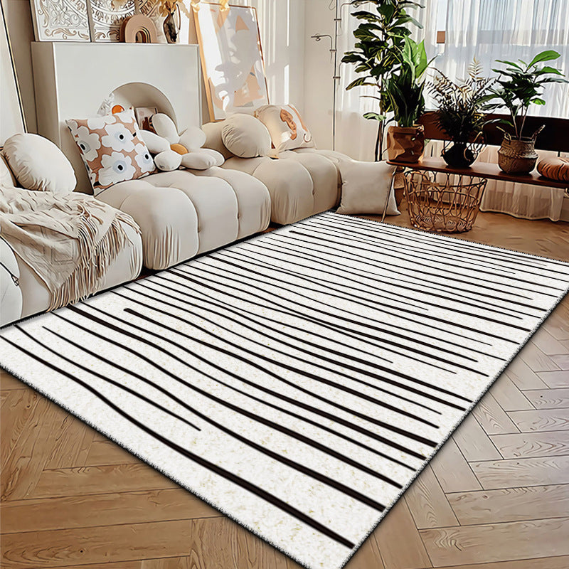 White Modern Rug Polyester Abstract Face Rug Non-Slip Backing Area Rug for Drawing Room