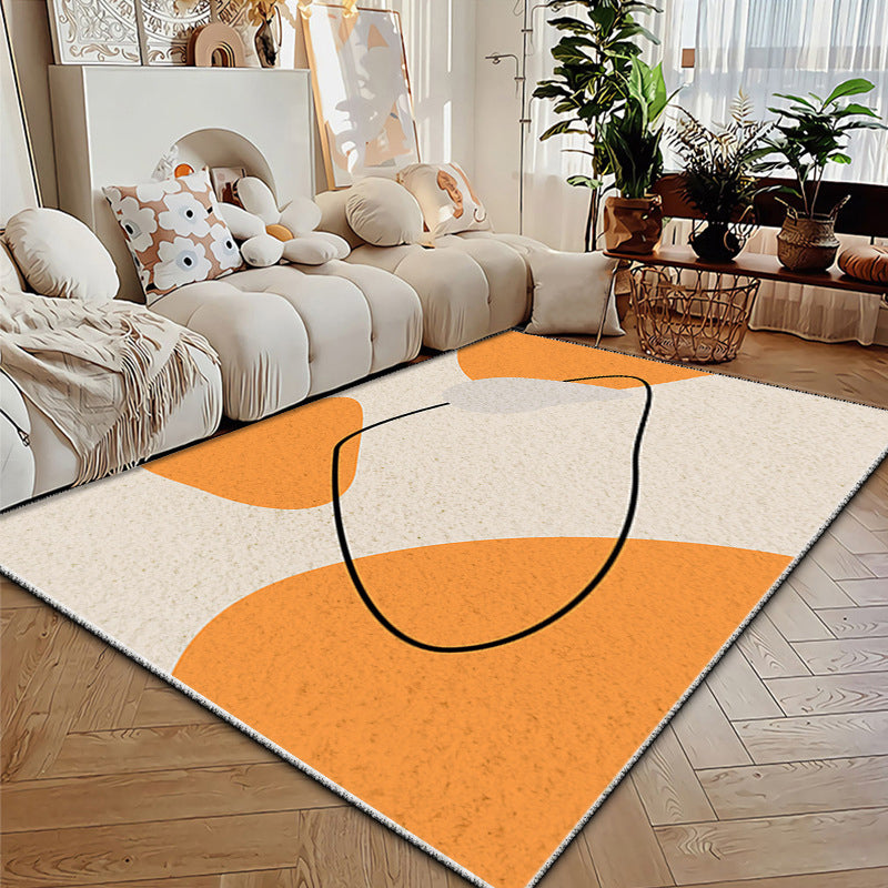 White Modern Rug Polyester Abstract Face Rug Non-Slip Backing Area Rug for Drawing Room