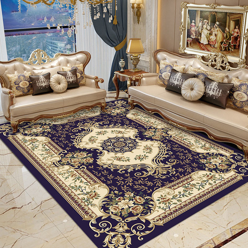 Navy Modern Rug Polyester Graphic Rug Non-Slip Backing Rug for Home Decoraion