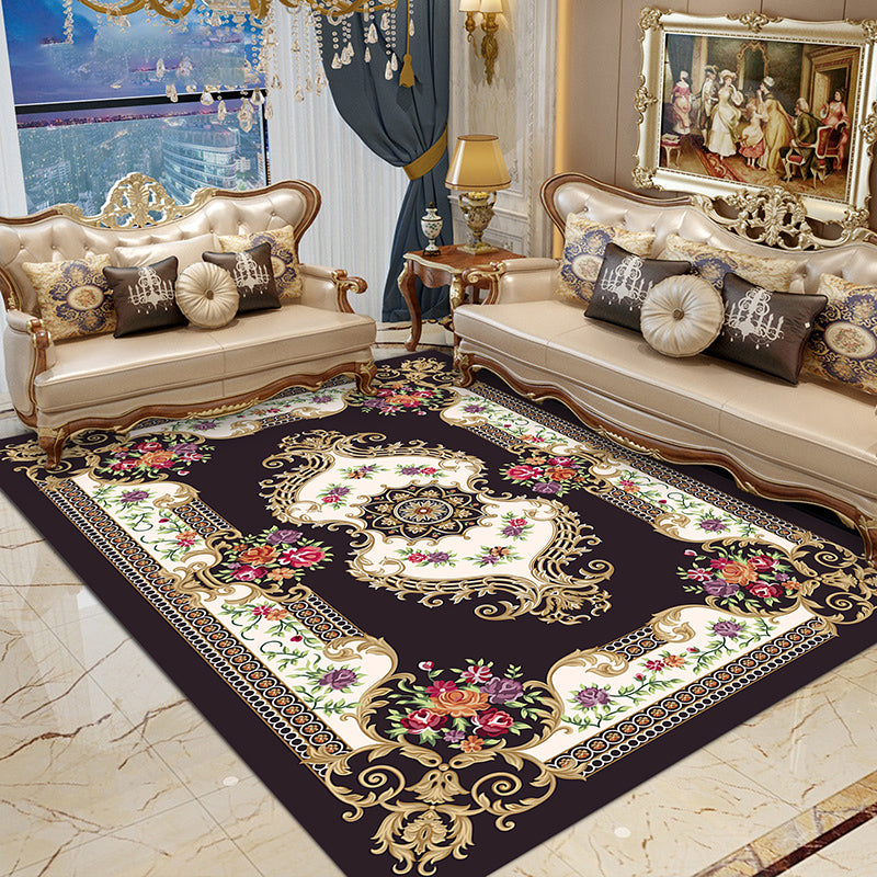 Navy Modern Rug Polyester Graphic Rug Non-Slip Backing Rug for Home Decoraion