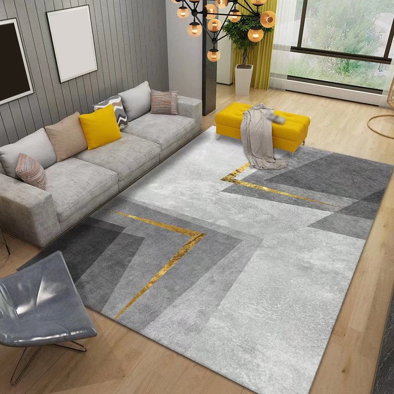 Gray Modern Carpet Polyester Graphic Carpet Washable Carpet for Living Room