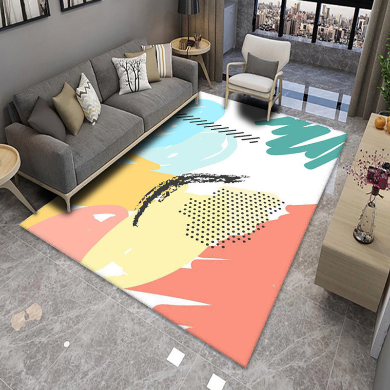 Black Modern Rug Polyester Geometric Print Rug Non-Slip Backing Rug for Drawing Room