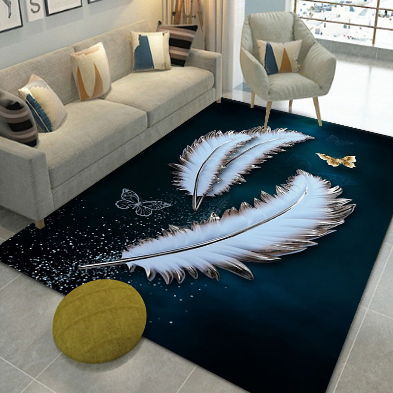Dark Green Peacock Feathers Rug Polyester Modern Rug Washable Rug for Home Decor