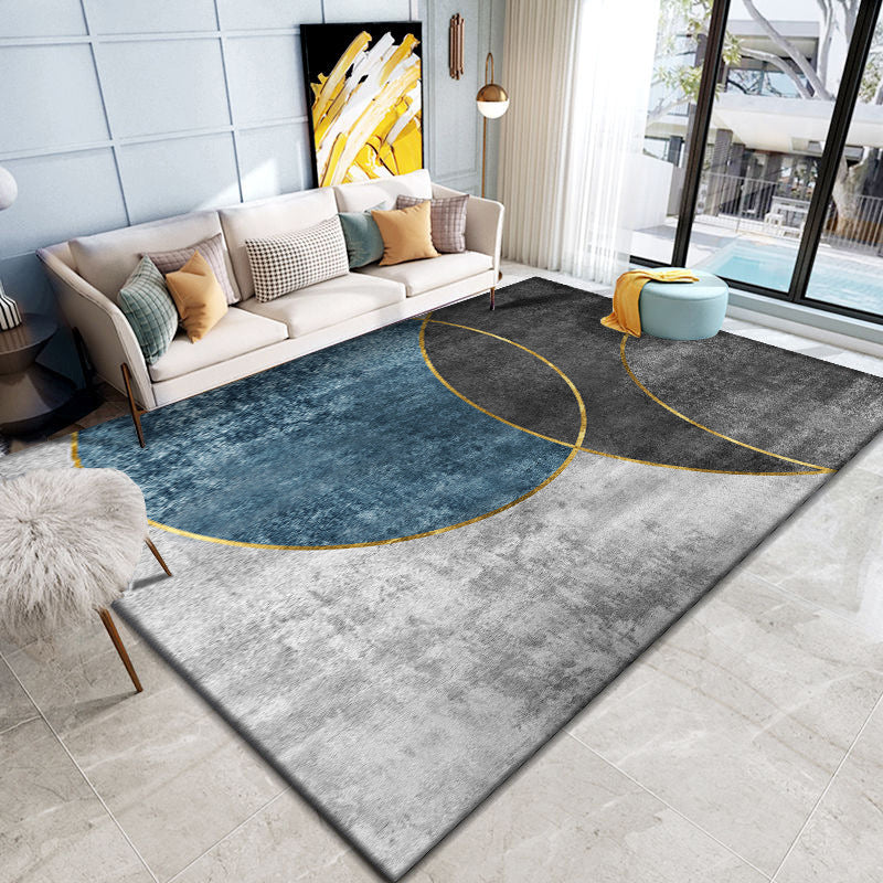 Black Modern Rug Polyester Graphic Rug Stain Resistant Rug for Home Decoration