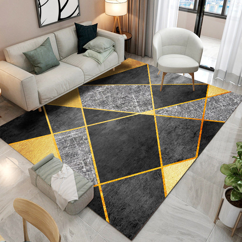 Black Modern Rug Polyester Graphic Rug Stain Resistant Rug for Home Decoration