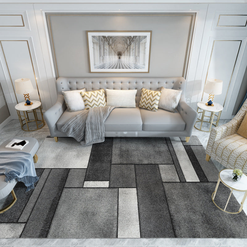 Dark Gray Modern Rug Polyester Graphic Rug Non-Slip Backing Rug for Home Decor