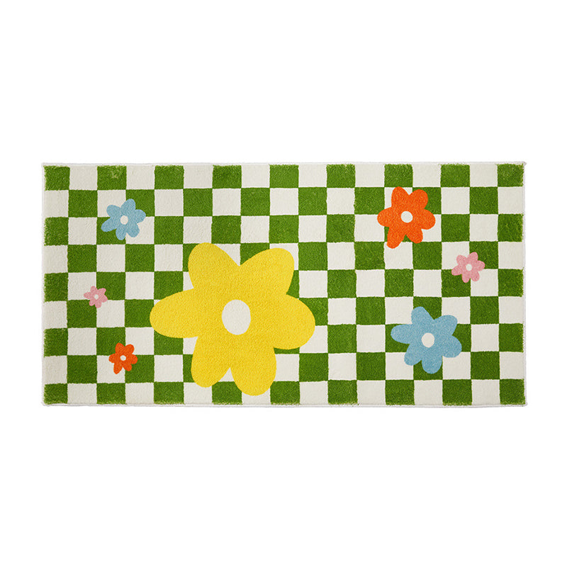 Dark Purple Grid Rug Polyester Nordic Rug Non-Slip Backing Rug for Home Decor